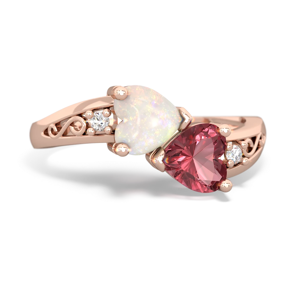 Opal Snuggling Hearts 14K Rose Gold ring R2178