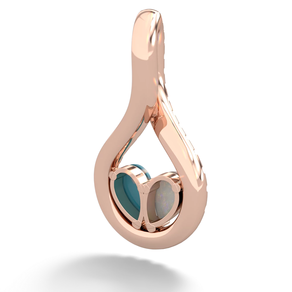 Opal Pave Twist 'One Heart' 14K Rose Gold pendant P5360