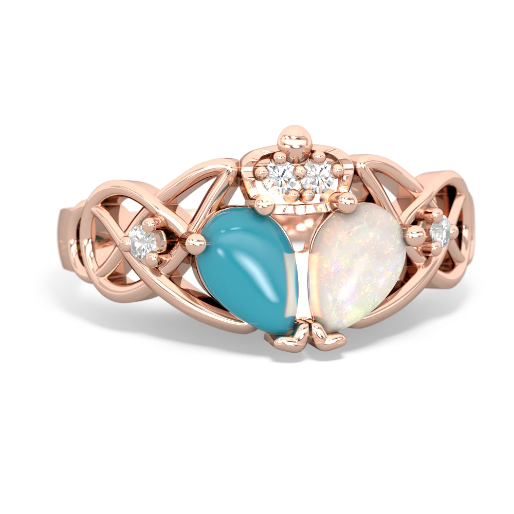 Opal 'One Heart' Celtic Knot Claddagh 14K Rose Gold ring R5322