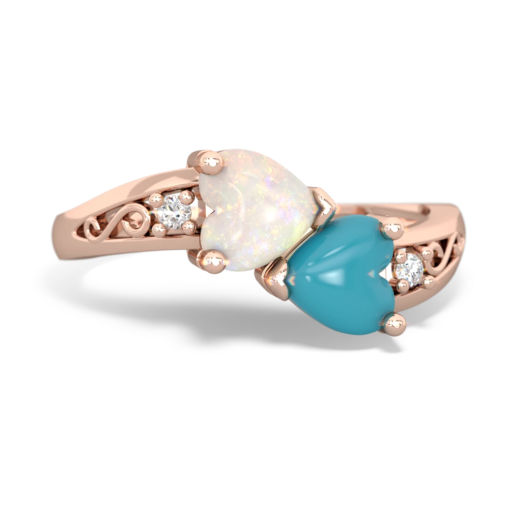 Opal Snuggling Hearts 14K Rose Gold ring R2178