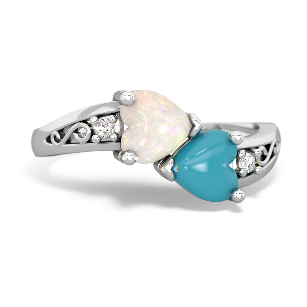 Opal Snuggling Hearts 14K White Gold ring R2178