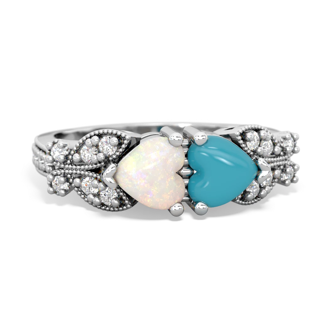 Opal Diamond Butterflies 14K White Gold ring R5601