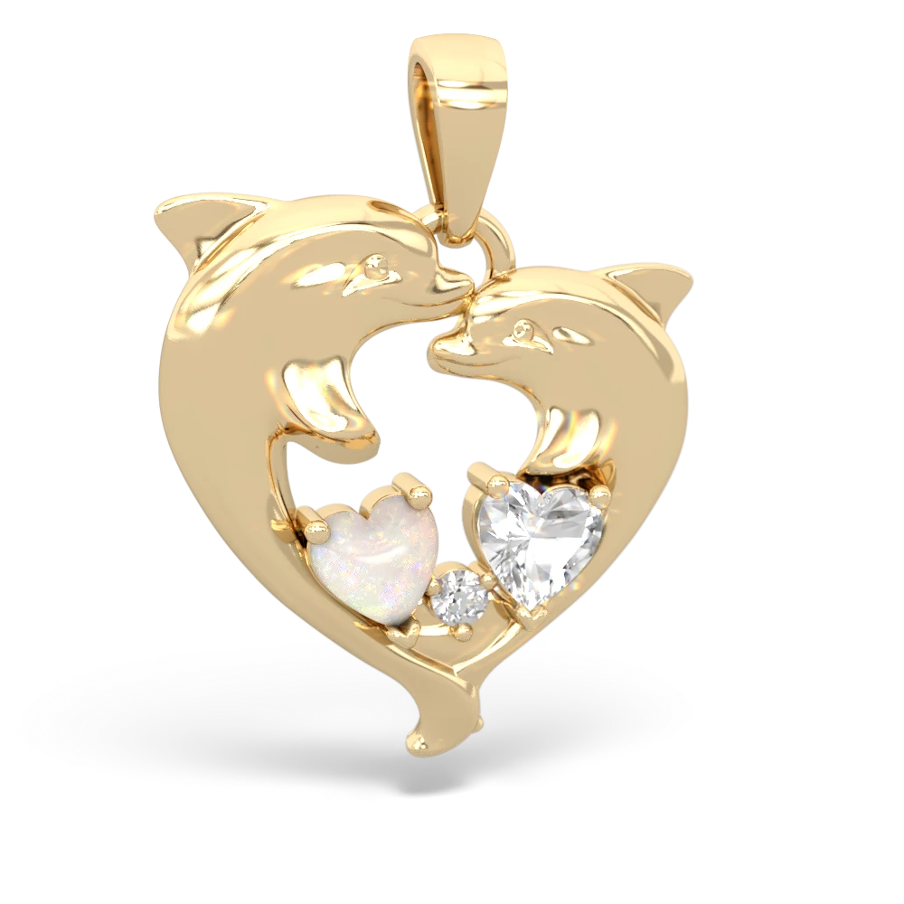 Opal Dolphin Heart 14K Yellow Gold pendant P5820