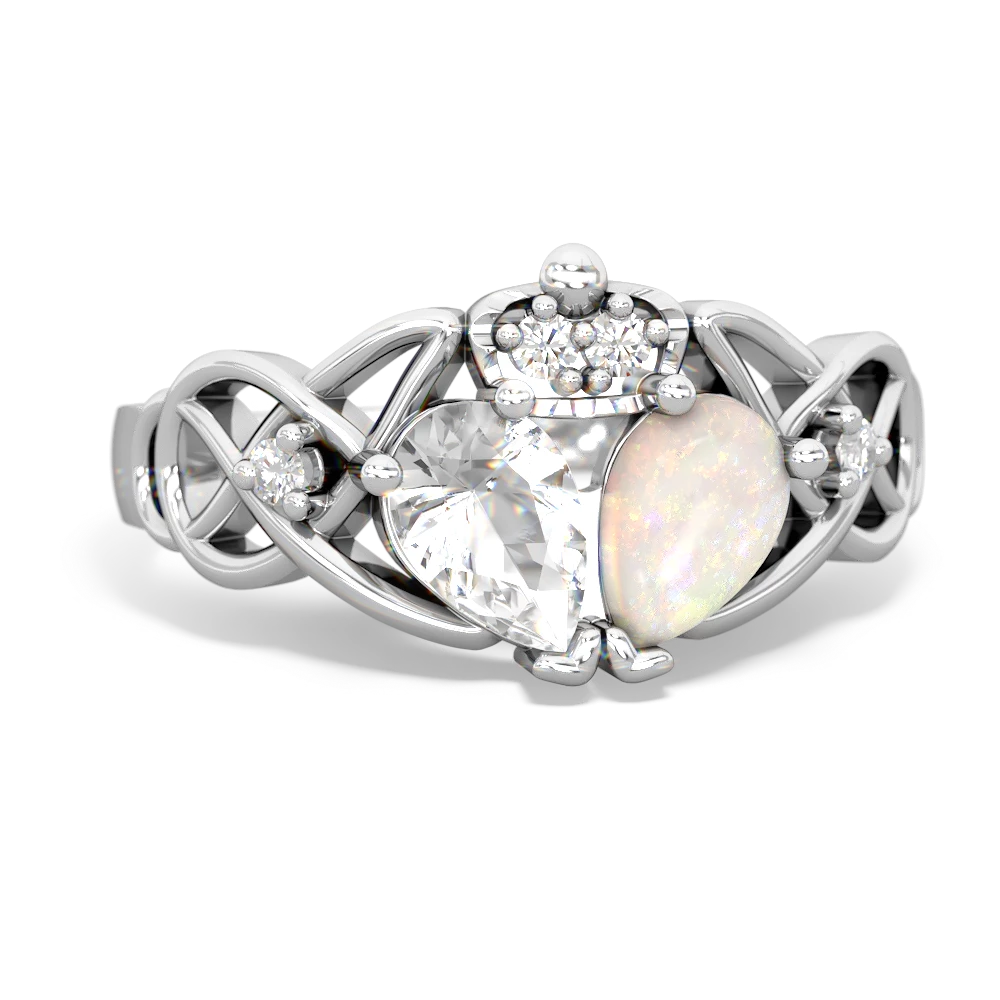 Opal 'One Heart' Celtic Knot Claddagh 14K White Gold ring R5322