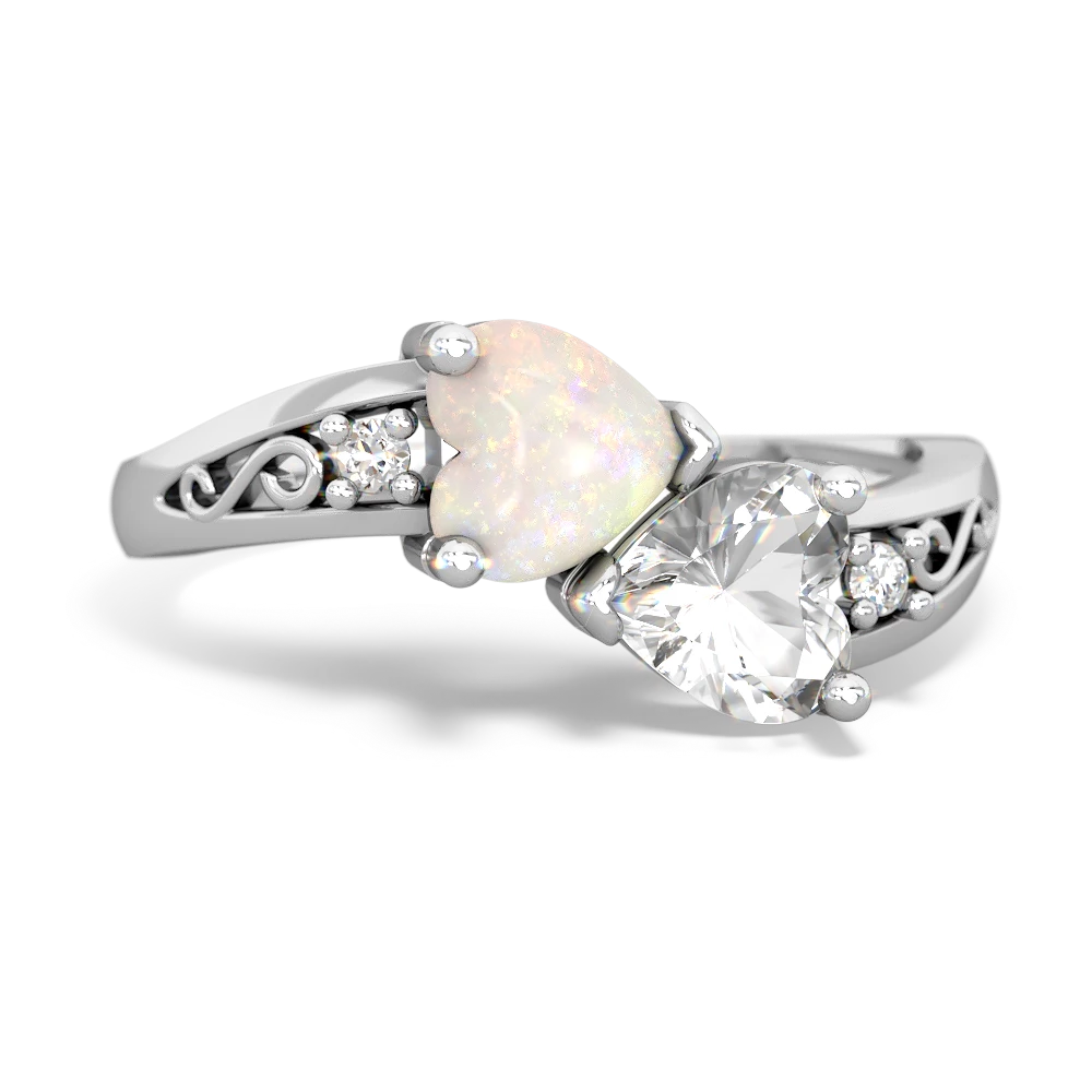 Opal Snuggling Hearts 14K White Gold ring R2178