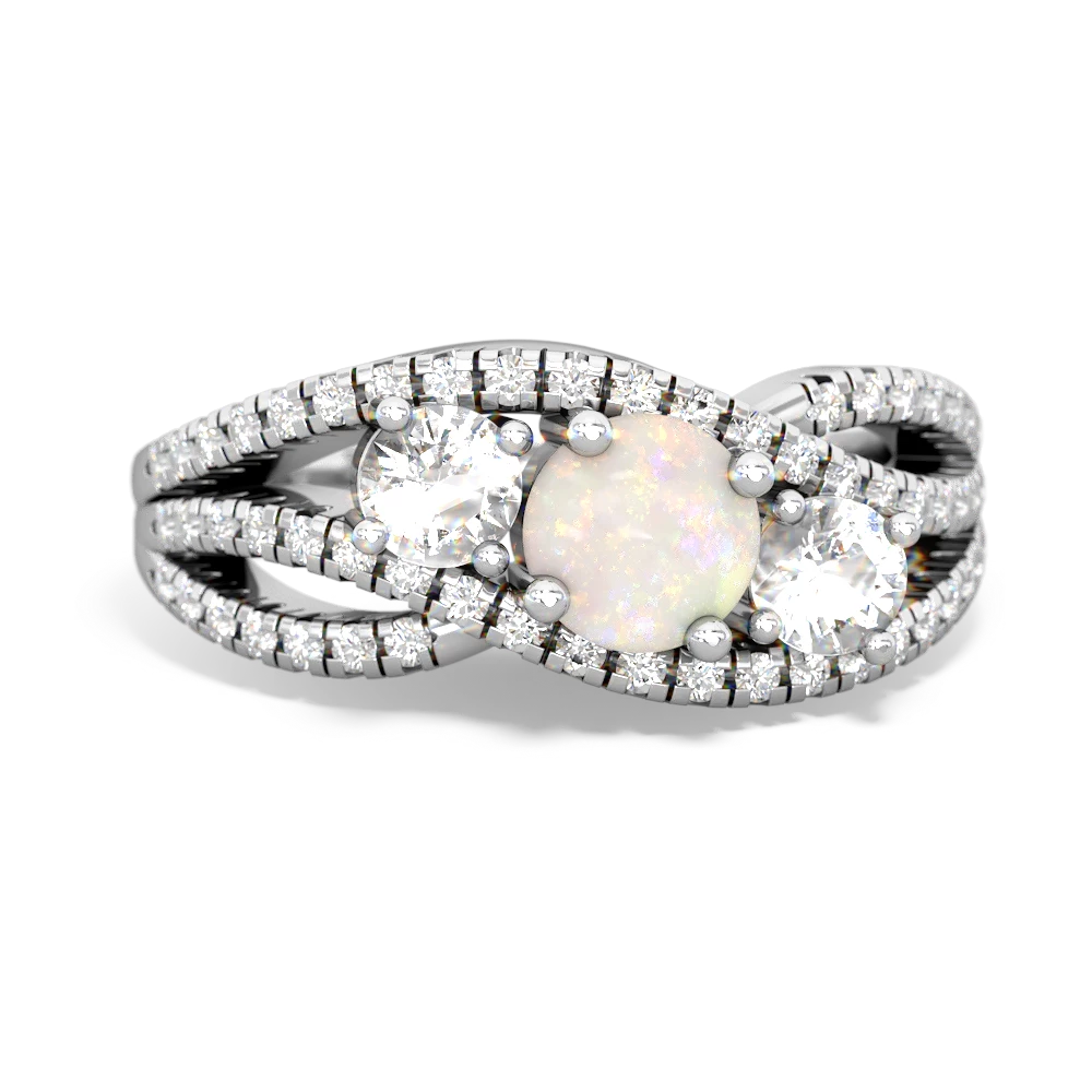 Opal Three Stone Aurora 14K White Gold ring R3080