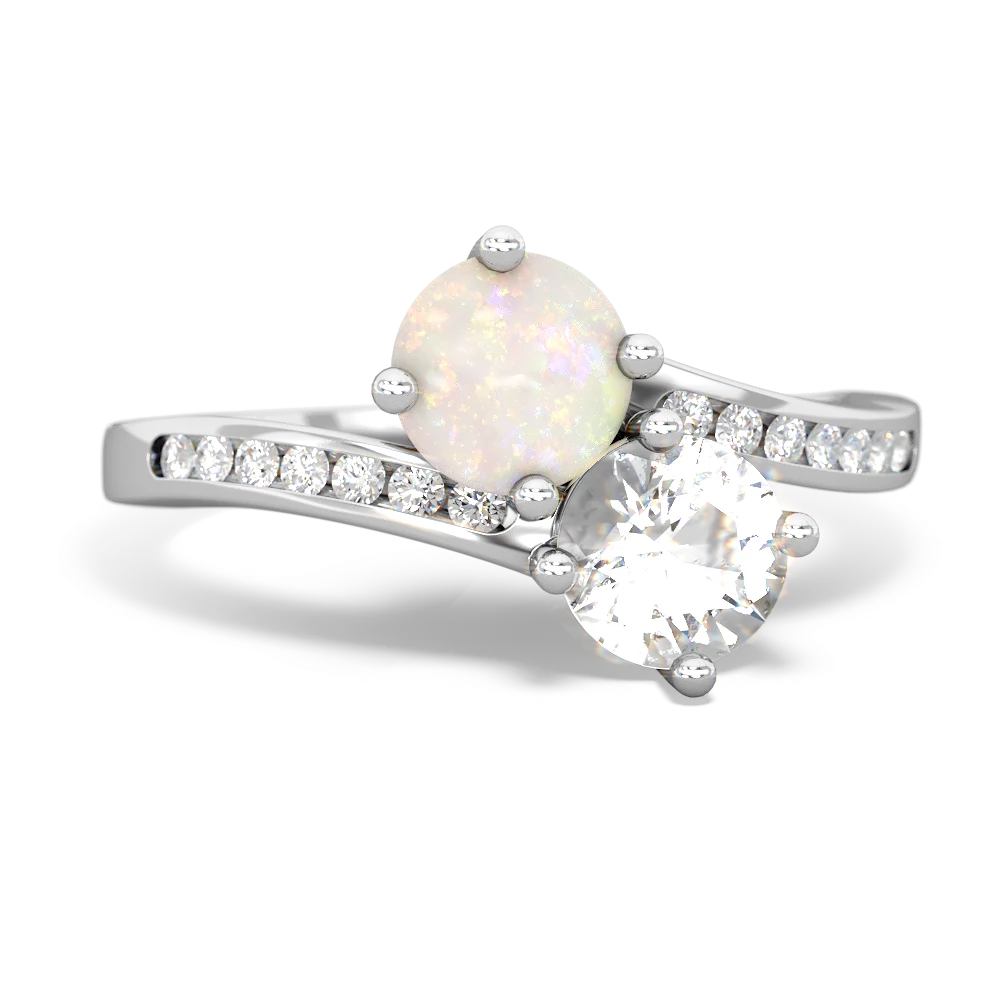 Opal Channel Set Two Stone 14K White Gold ring R5303