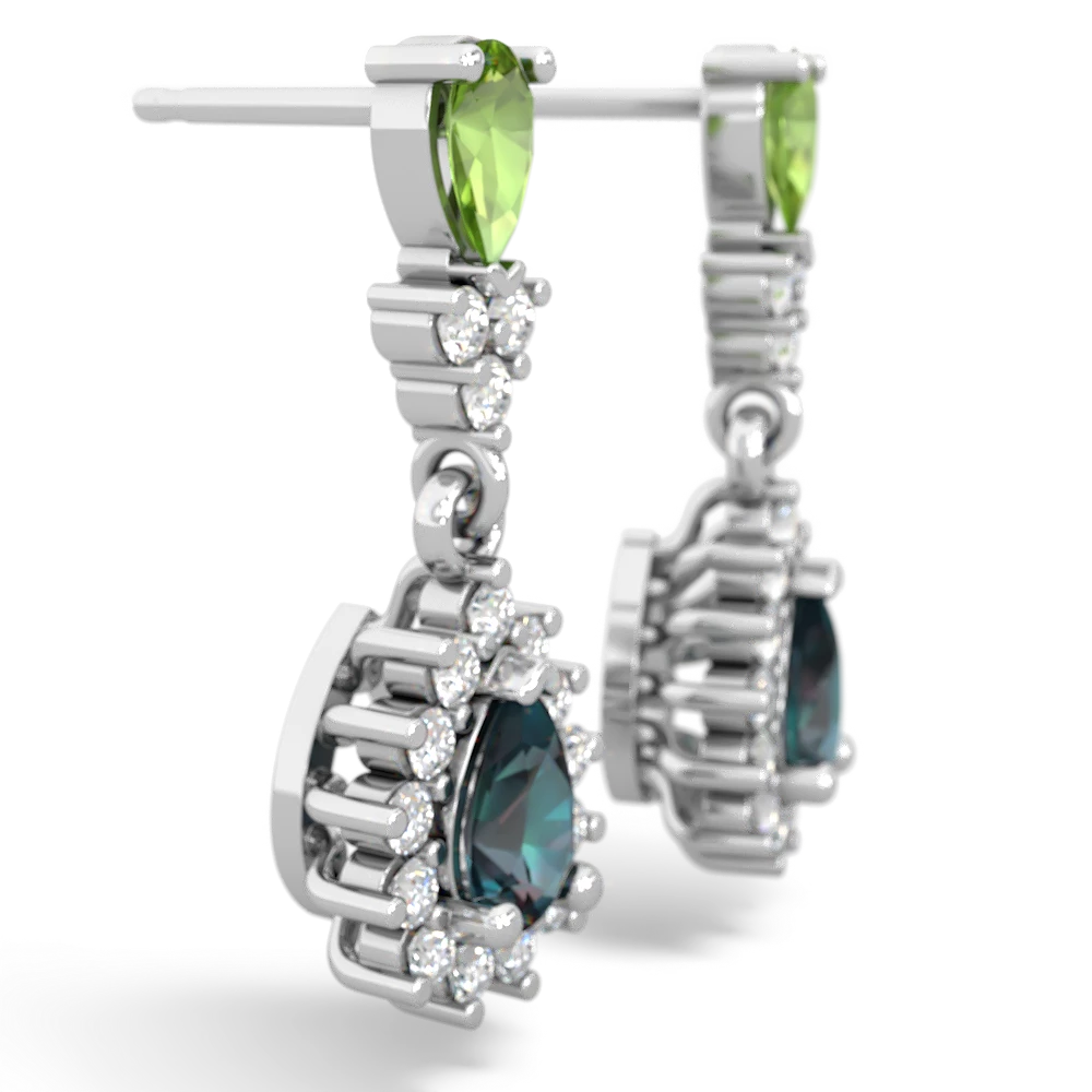 Peridot Halo Pear Dangle 14K White Gold earrings E1882