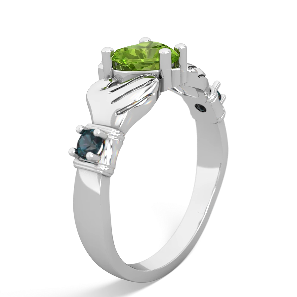 Peridot Claddagh Keepsake 14K White Gold ring R5245