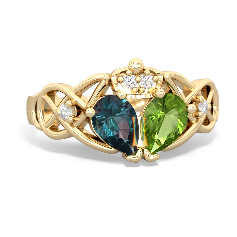 Peridot 'One Heart' Celtic Knot Claddagh 14K Yellow Gold ring R5322