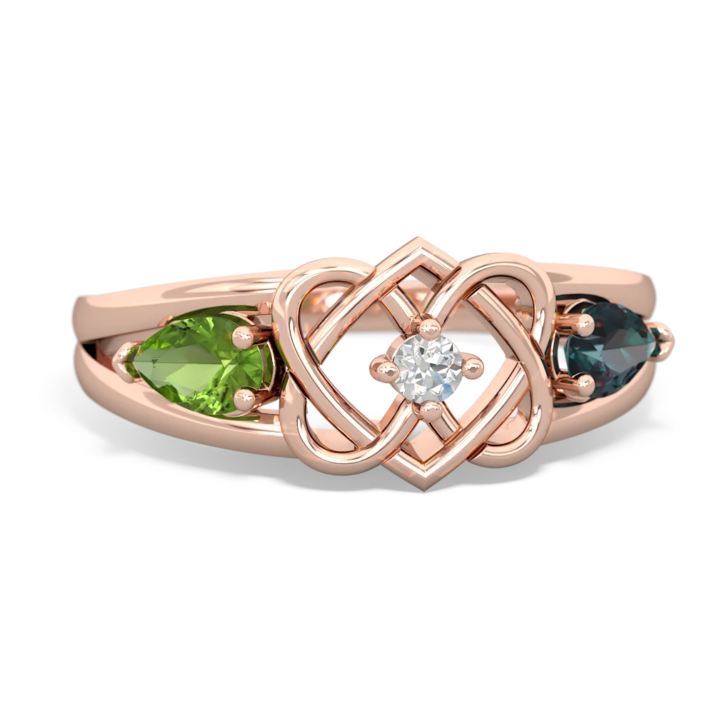 Peridot Hearts Intertwined 14K Rose Gold ring R5880