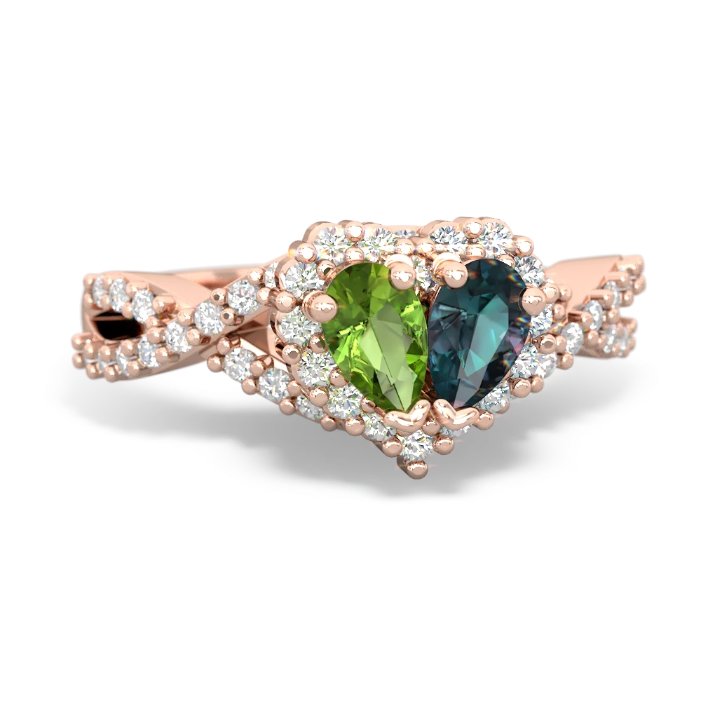 Peridot Diamond Twist 'One Heart' 14K Rose Gold ring R2640HRT