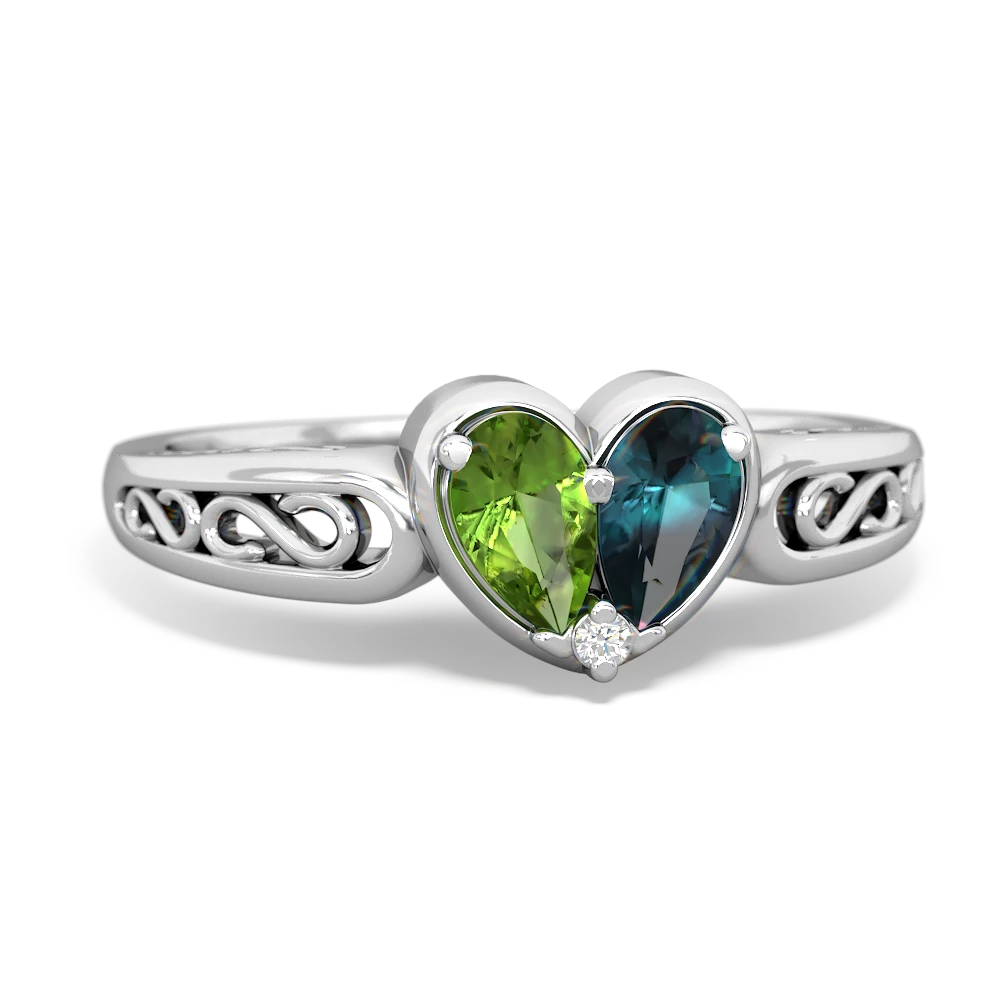 Peridot Filligree 'One Heart' 14K White Gold ring R5070