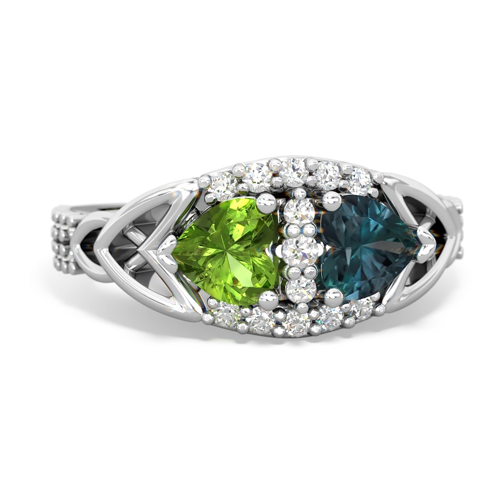 Peridot Sparkling Celtic Knot 14K White Gold ring R2645