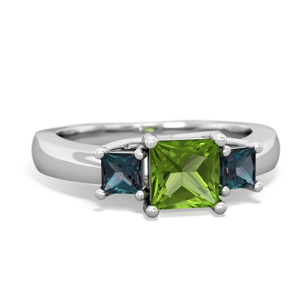 Peridot Three Stone Trellis 14K White Gold ring R4015