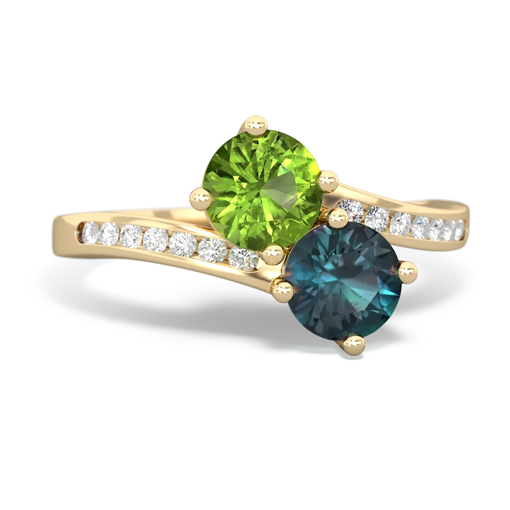 Peridot Channel Set Two Stone 14K Yellow Gold ring R5303