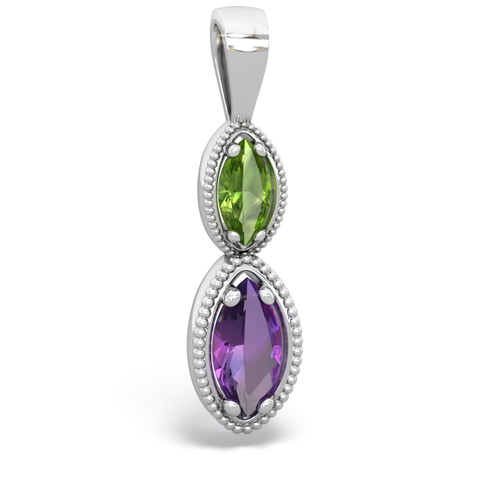 Peridot Antique-Style Halo 14K White Gold pendant P5700