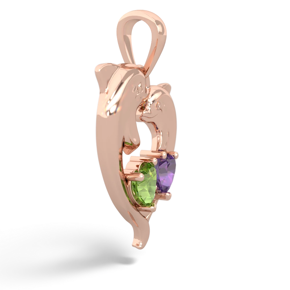 Peridot Dolphin Heart 14K Rose Gold pendant P5820