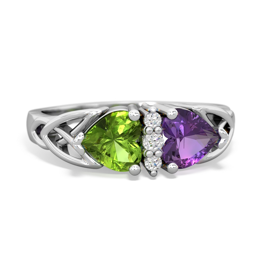 Peridot Celtic Knot Double Heart 14K White Gold ring R5040