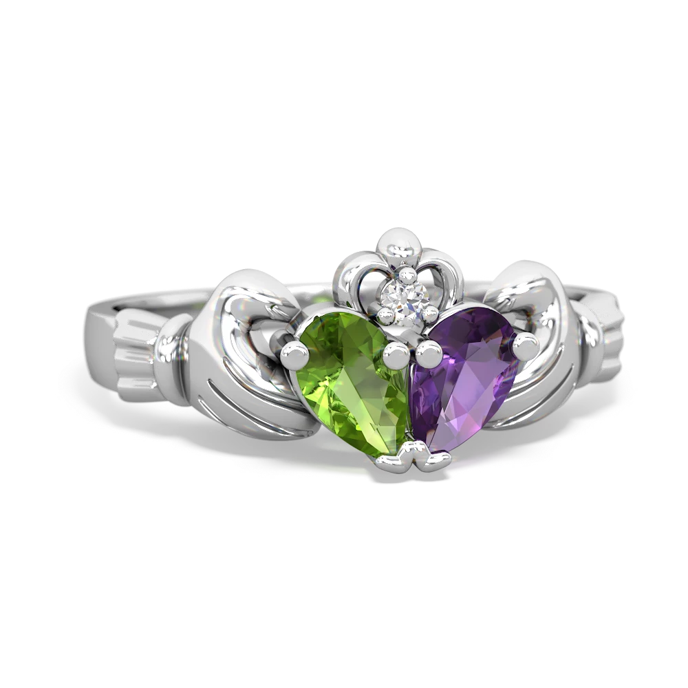 Peridot 'Our Heart' Claddagh 14K White Gold ring R2388