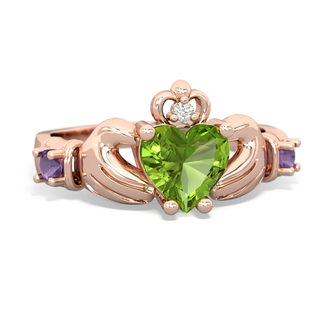 Peridot Claddagh Keepsake 14K Rose Gold ring R5245