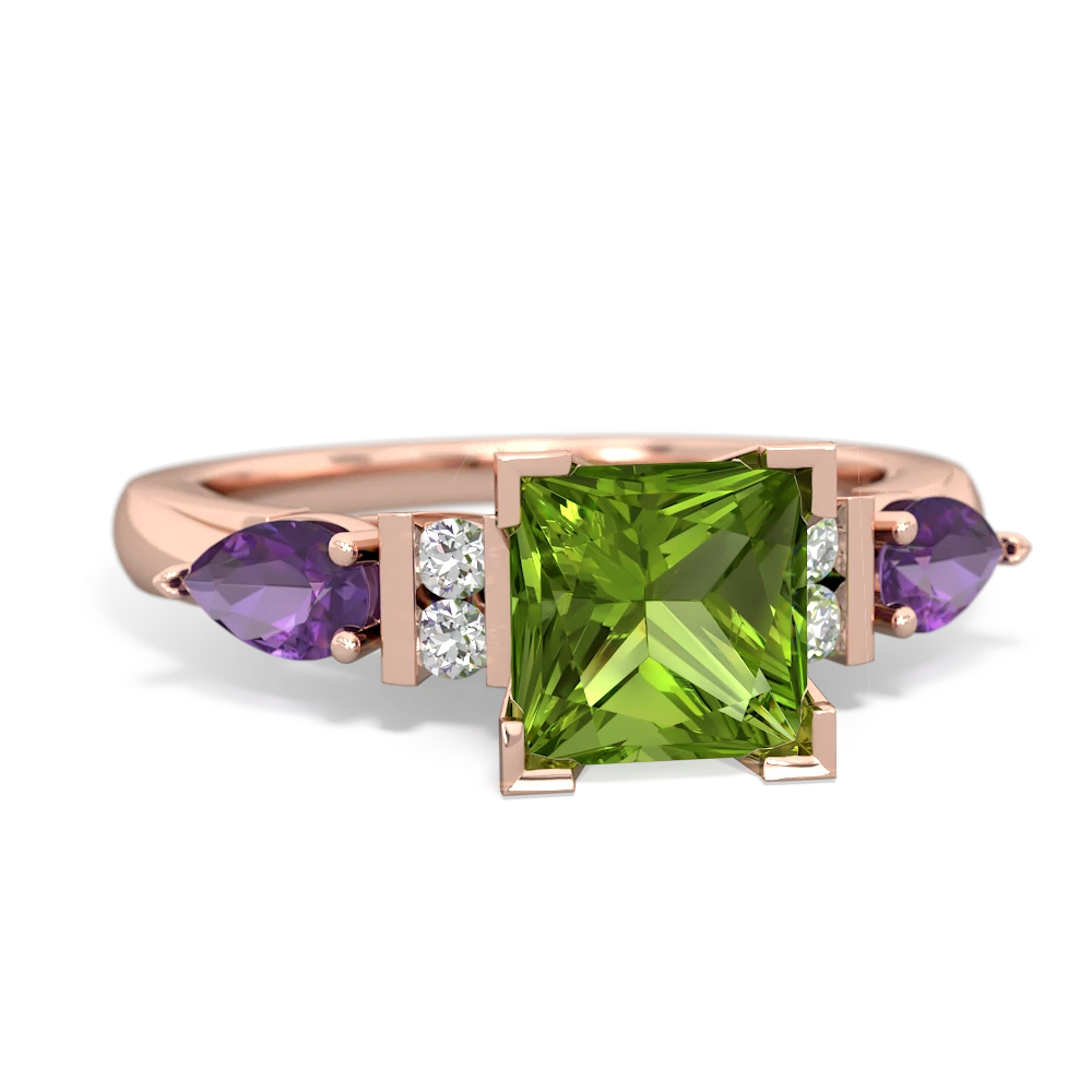 Peridot 6Mm Princess Eternal Embrace Engagement 14K Rose Gold ring C2002