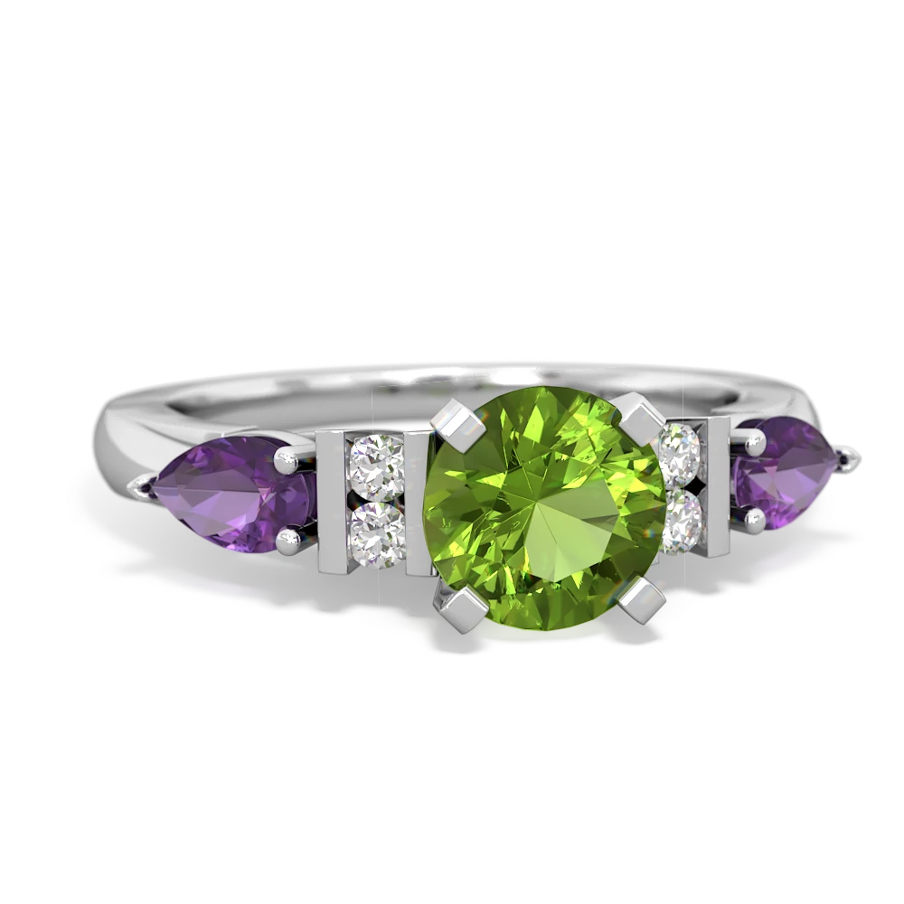 Peridot 6Mm Round Eternal Embrace Engagement 14K White Gold ring R2005