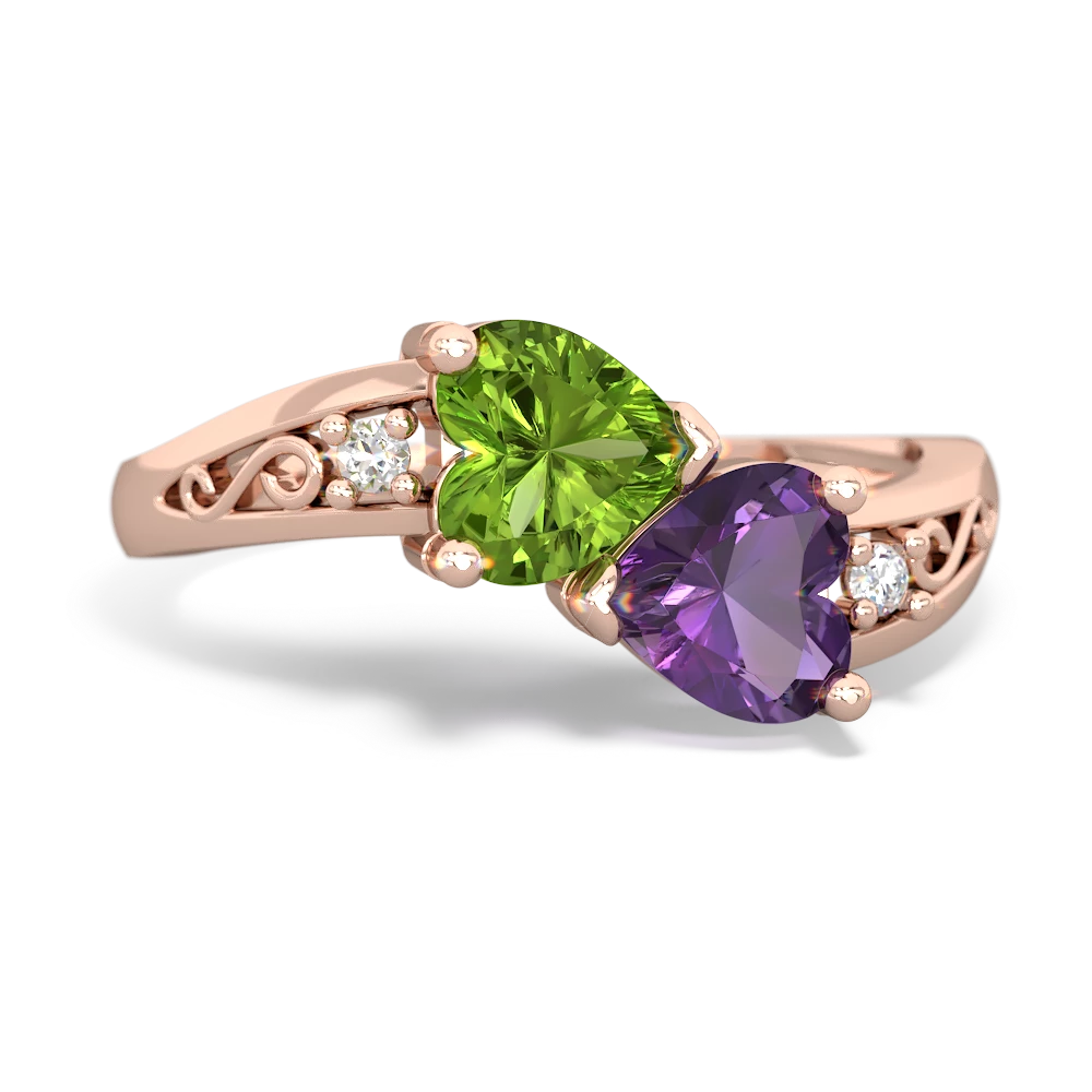 Peridot Snuggling Hearts 14K Rose Gold ring R2178