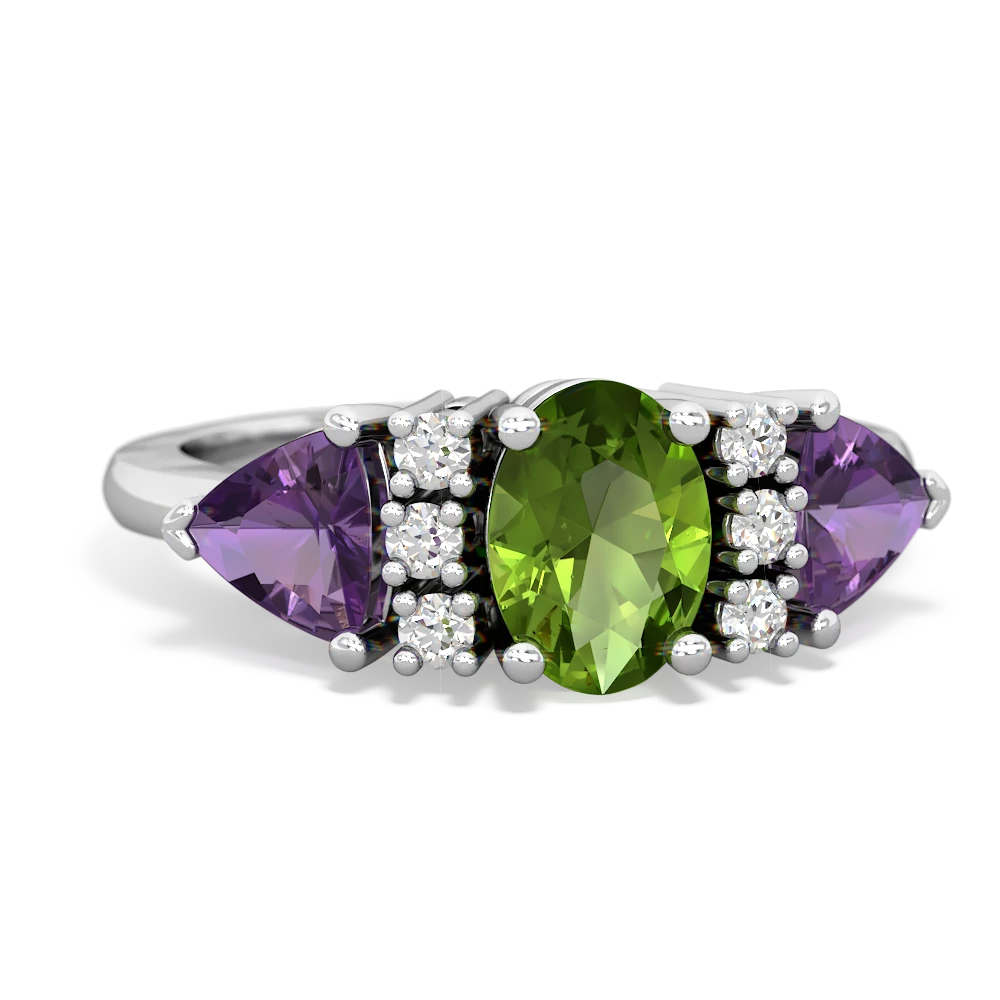 Peridot Antique Style Three Stone 14K White Gold ring R2186