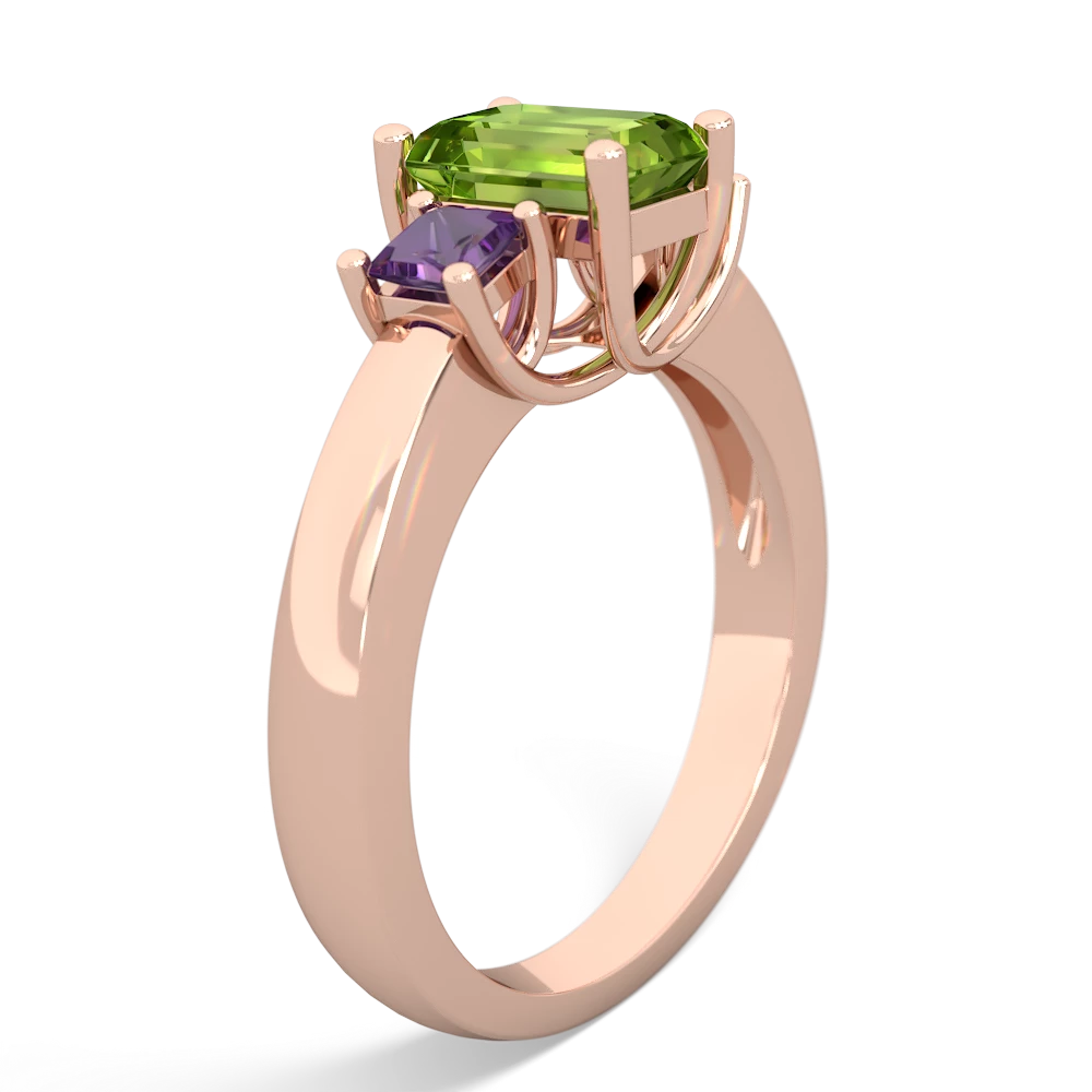 Peridot Three Stone Emerald-Cut Trellis 14K Rose Gold ring R4021