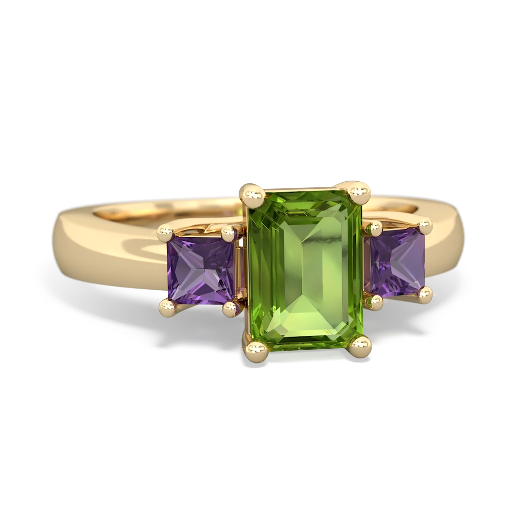 Peridot Three Stone Emerald-Cut Trellis 14K Yellow Gold ring R4021