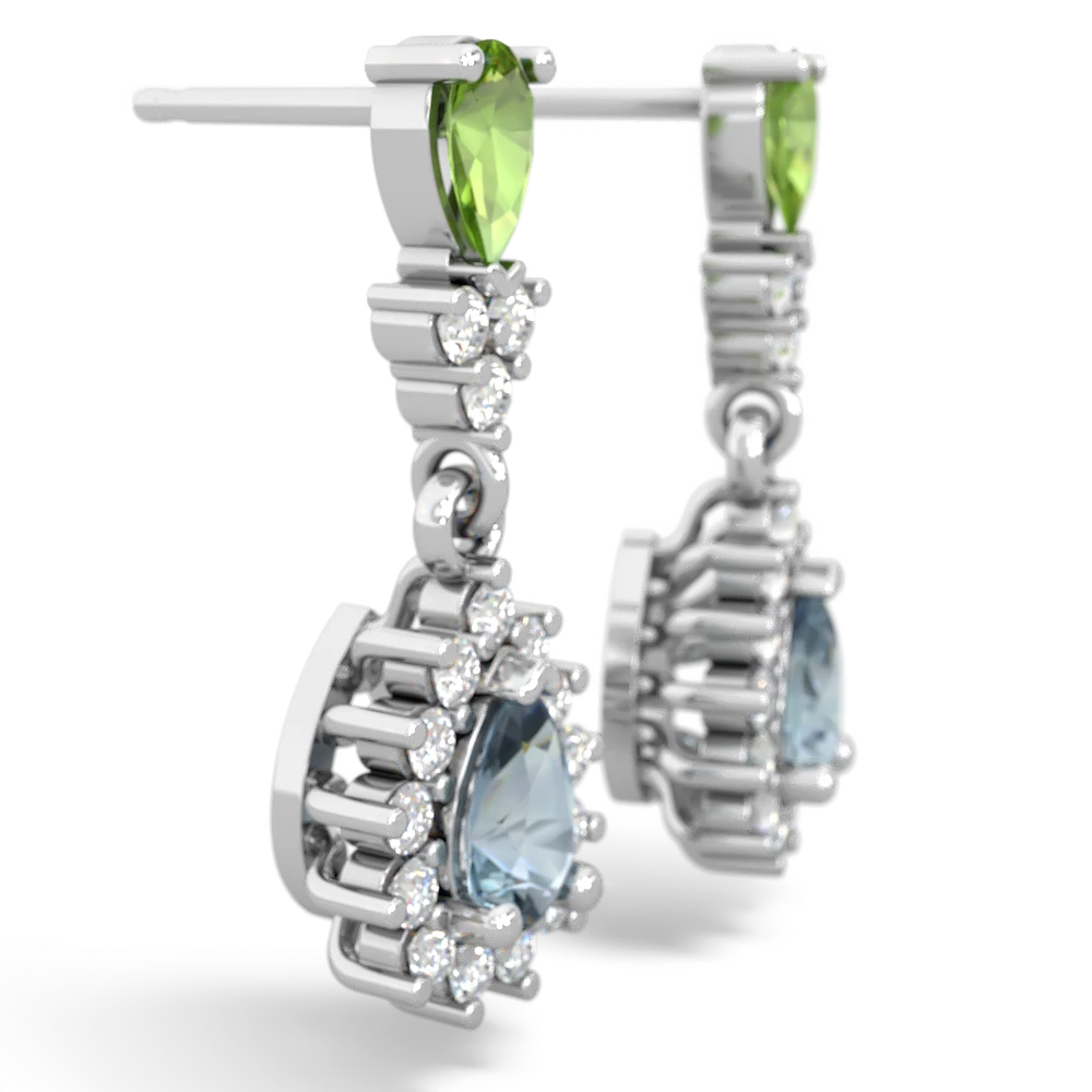 Peridot Halo Pear Dangle 14K White Gold earrings E1882