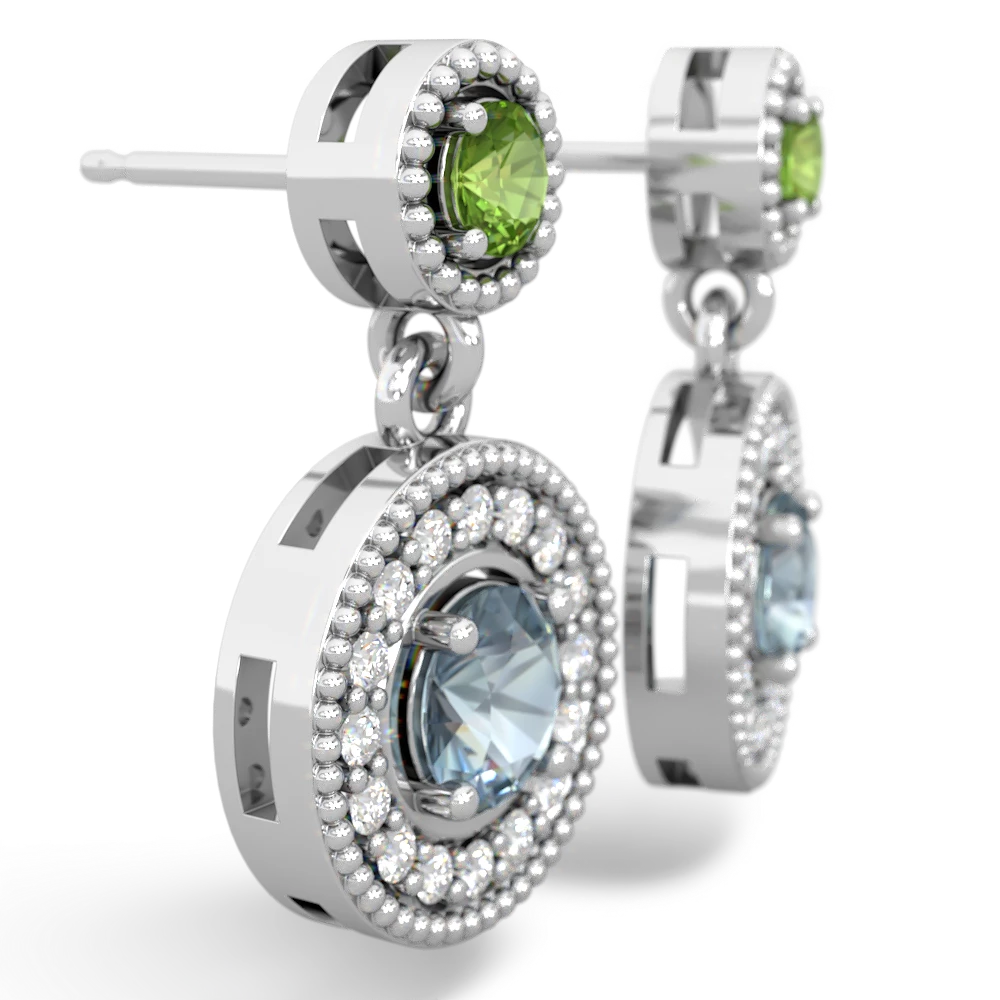 Peridot Halo Dangle 14K White Gold earrings E5319