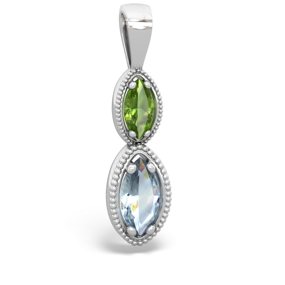 Peridot Antique-Style Halo 14K White Gold pendant P5700