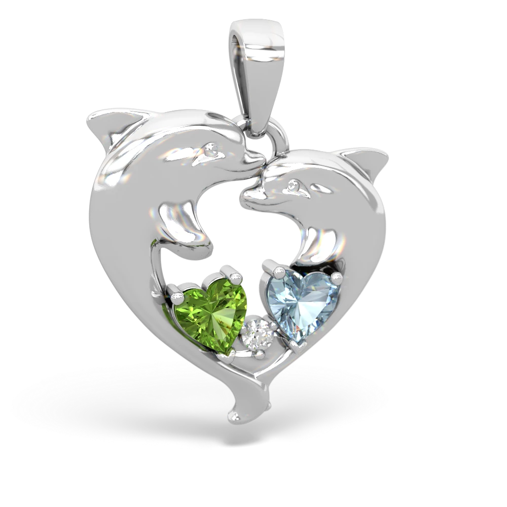 Peridot Dolphin Heart 14K White Gold pendant P5820