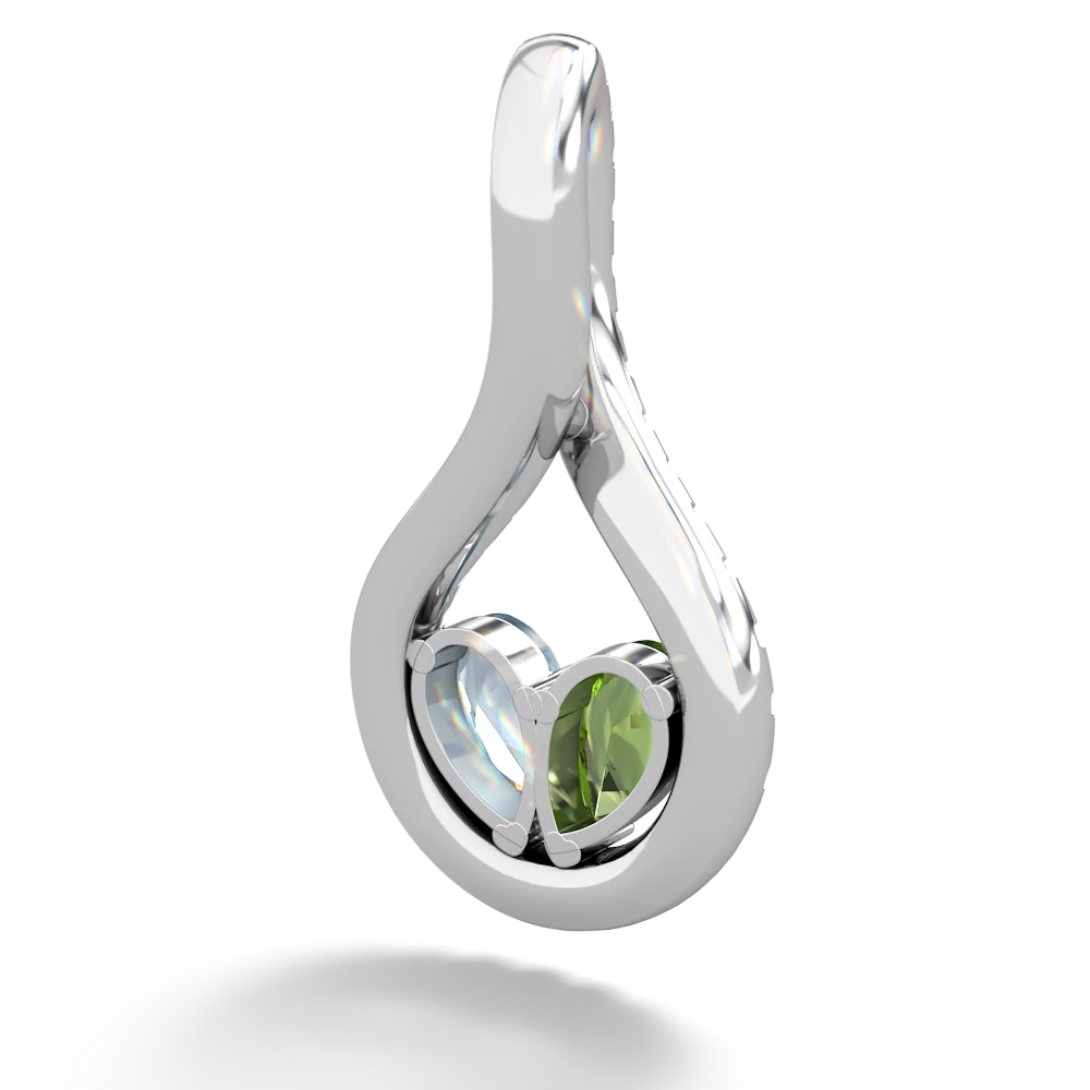 Peridot Pave Twist 'One Heart' 14K White Gold pendant P5360