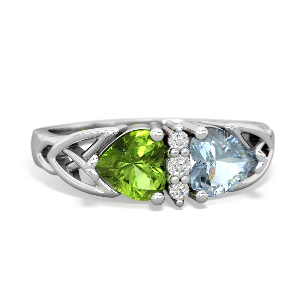 Peridot Celtic Knot Double Heart 14K White Gold ring R5040