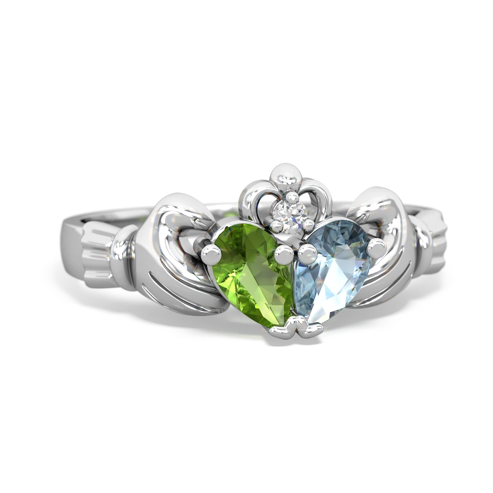 Peridot 'Our Heart' Claddagh 14K White Gold ring R2388