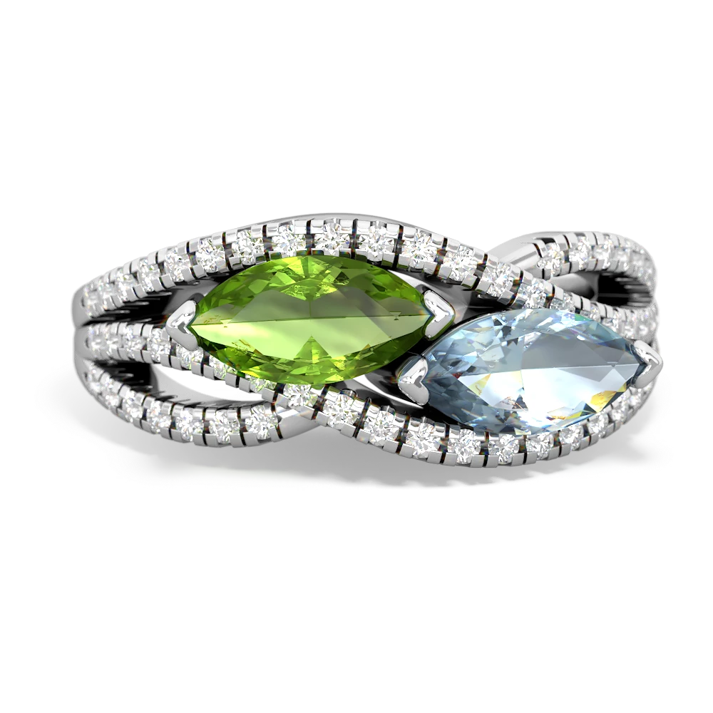 Peridot Diamond Rivers 14K White Gold ring R3070