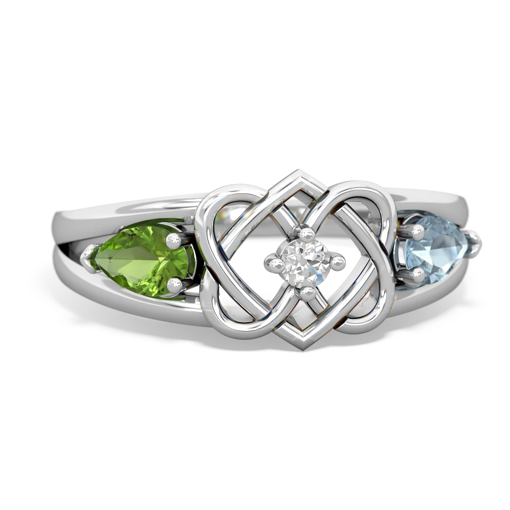 Peridot Hearts Intertwined 14K White Gold ring R5880