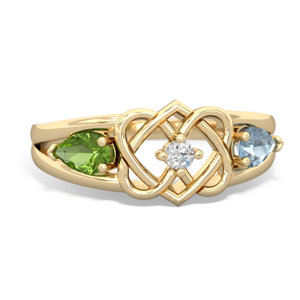 Peridot Hearts Intertwined 14K Yellow Gold ring R5880