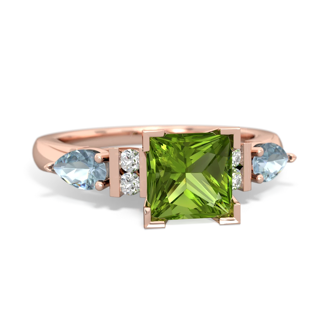 Peridot 6Mm Princess Eternal Embrace Engagement 14K Rose Gold ring C2002