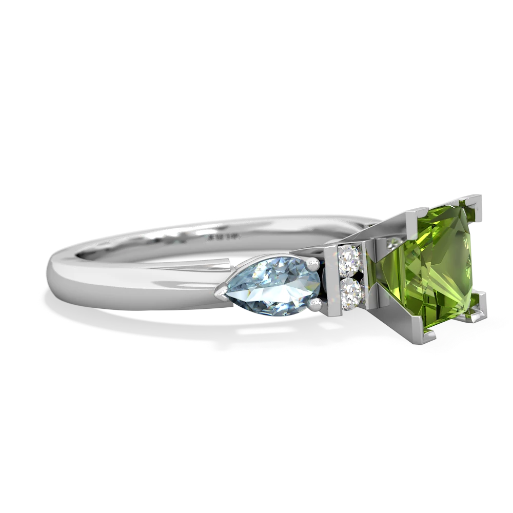 Peridot 6Mm Princess Eternal Embrace Engagement 14K White Gold ring C2002