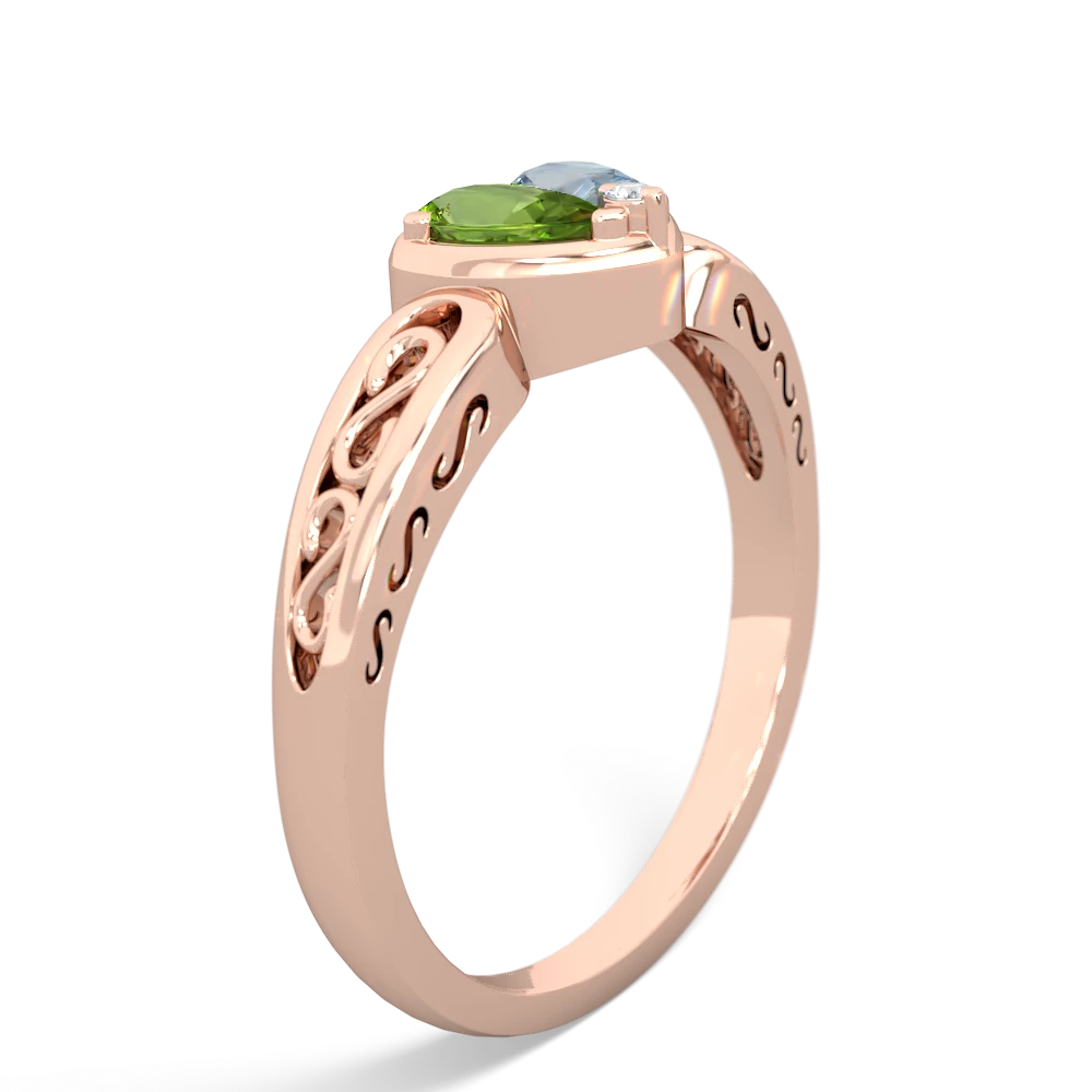 Peridot Filligree 'One Heart' 14K Rose Gold ring R5070