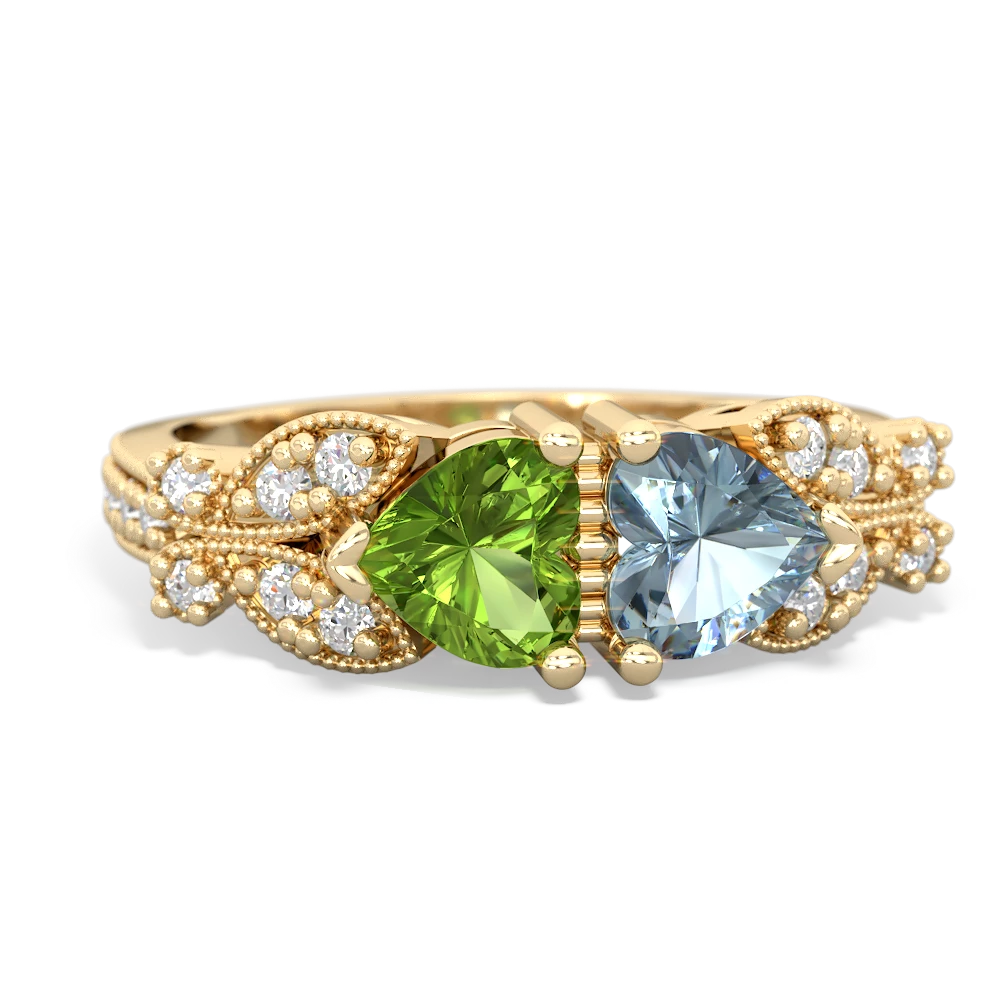 Peridot Diamond Butterflies 14K Yellow Gold ring R5601