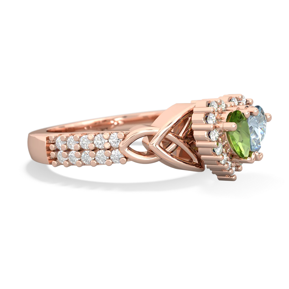 Peridot Celtic Knot Two Hearts As One 14K Rose Gold ring R2644HRT