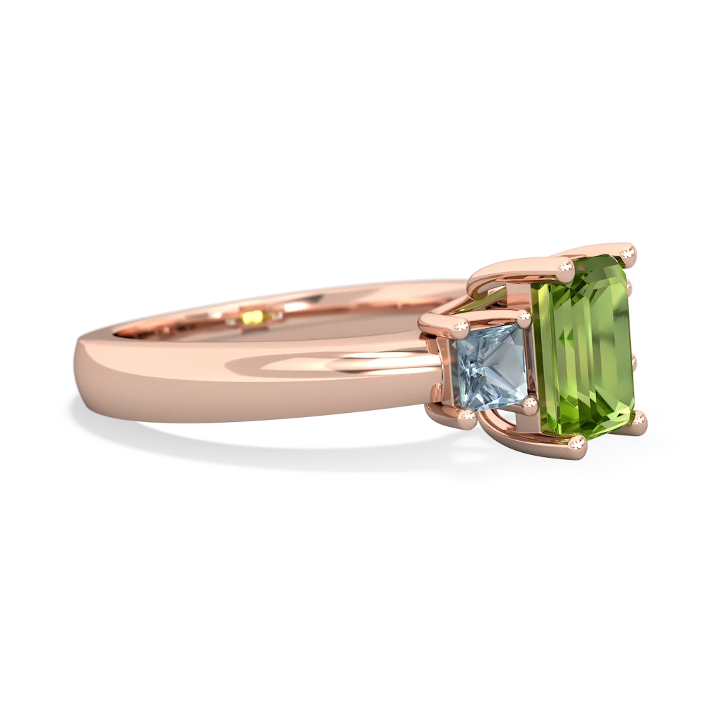 Peridot Three Stone Emerald-Cut Trellis 14K Rose Gold ring R4021