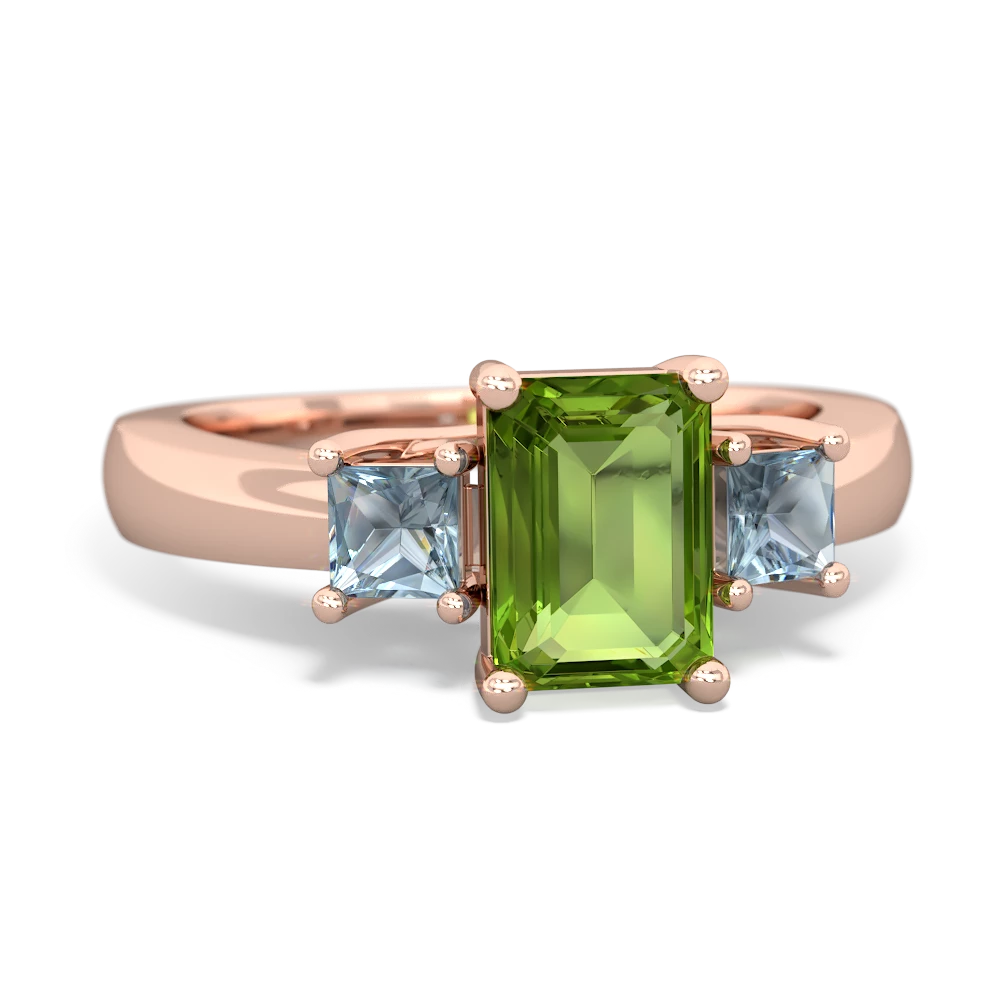 Peridot Three Stone Emerald-Cut Trellis 14K Rose Gold ring R4021