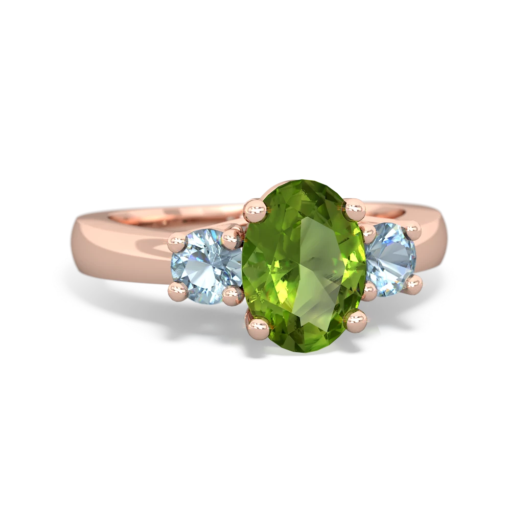 Peridot Three Stone Oval Trellis 14K Rose Gold ring R4024