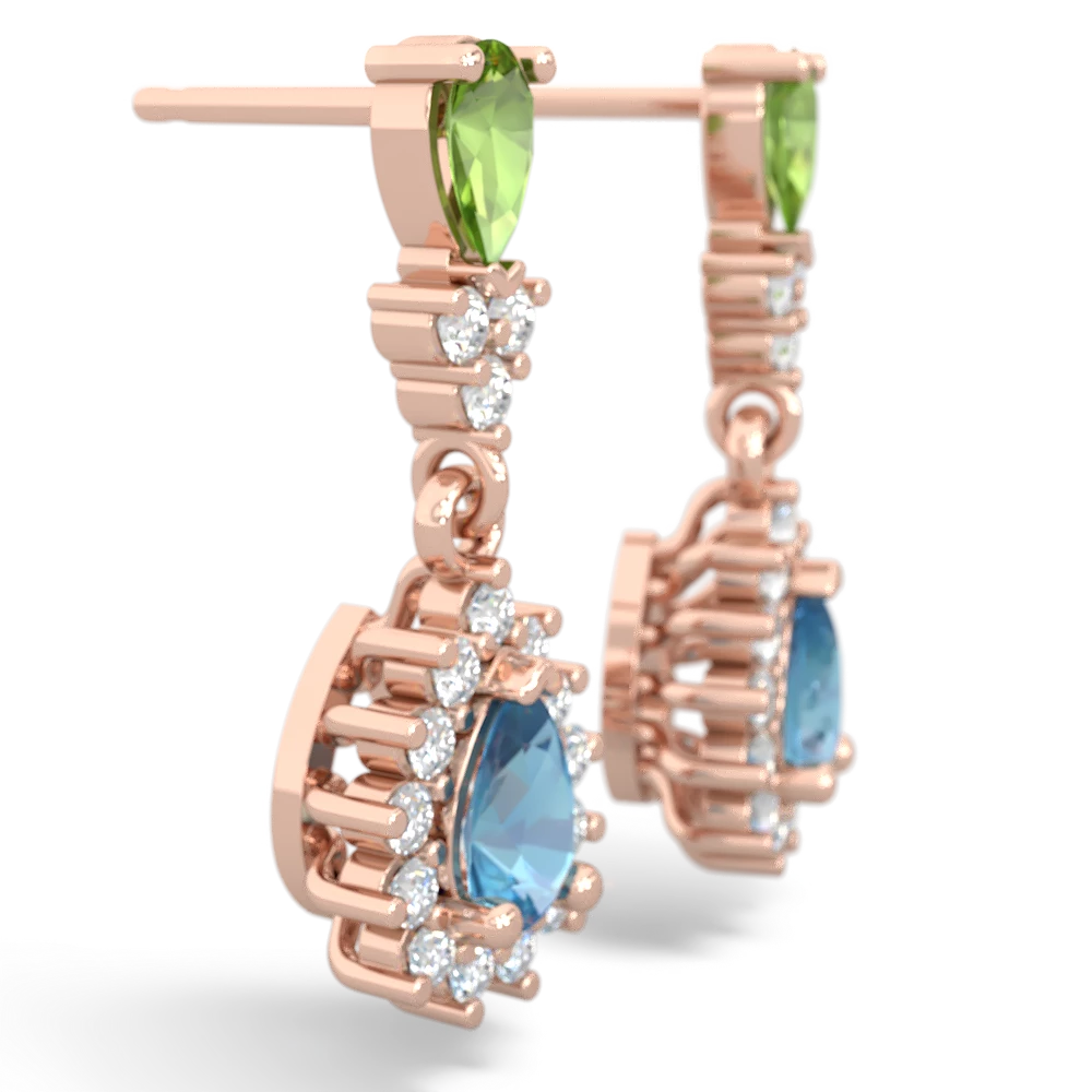 Peridot Halo Pear Dangle 14K Rose Gold earrings E1882